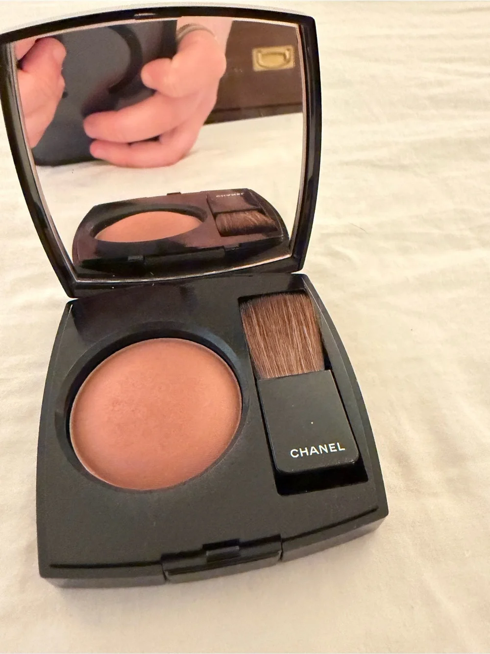 CHANEL Black Compact Powder Blush - Jersey (Peach Tone)
